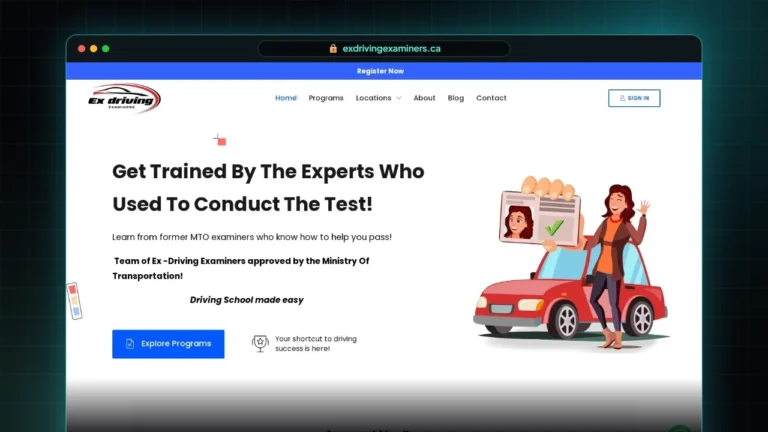 Ex Driving Examiners homepage, designed and built by RankYouUp