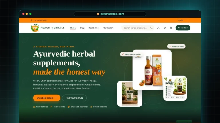 Peach Herbals homepage, designed and built by RankYouUp